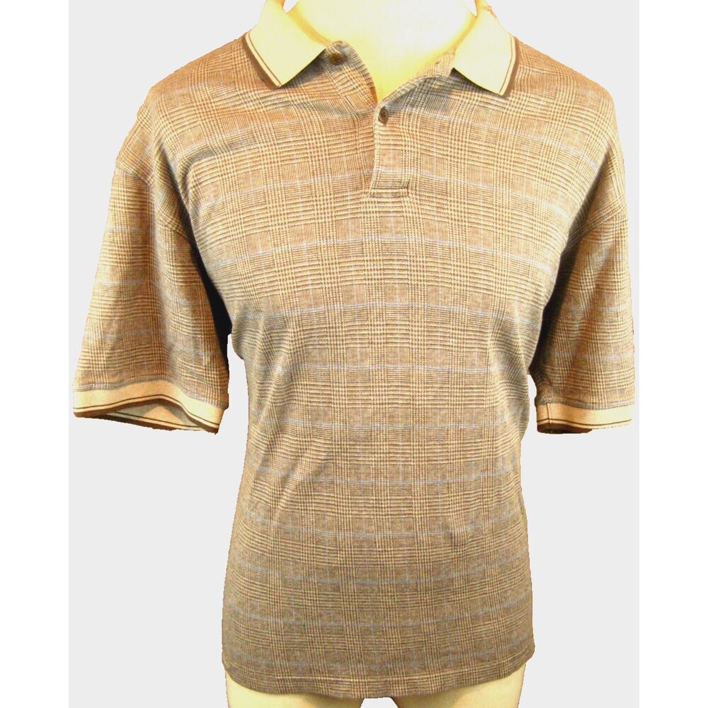 Mens Arnold Palmer Tan Plaid SS Casual Cotton Golf Polo Shirt sz XL